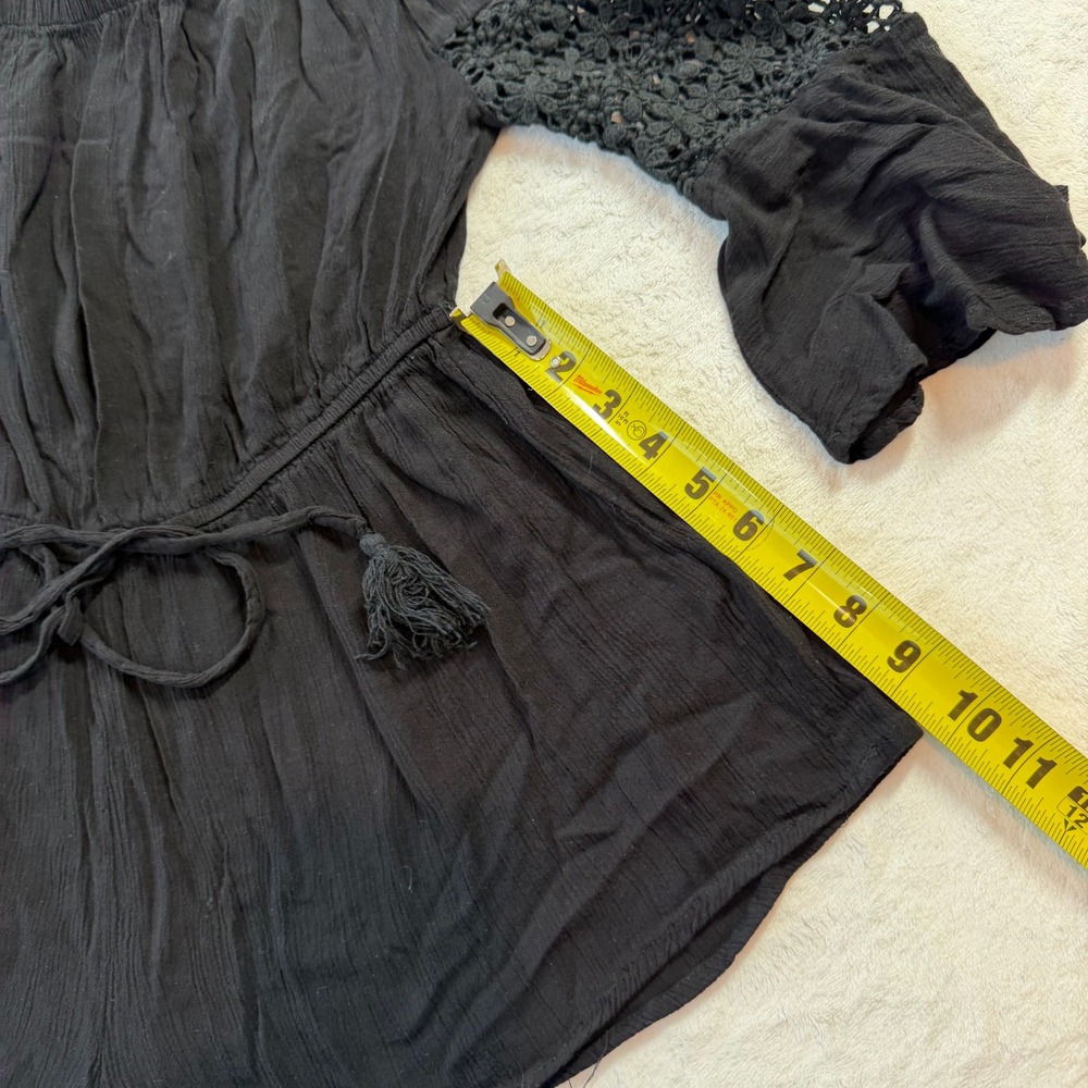 Hint of Blush Romper Womens L Black Good Crochet Lace Sleeve Boho Off Shoulder - Picture 3 of 11